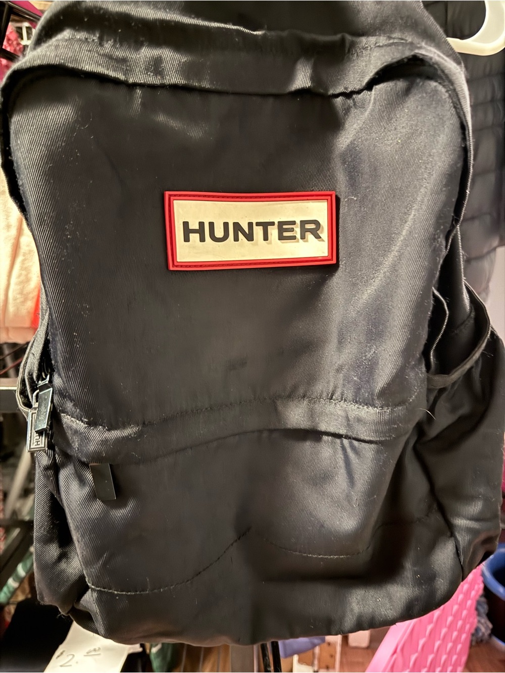 Hunter Black Backpack with Red-Trim Logo Patch